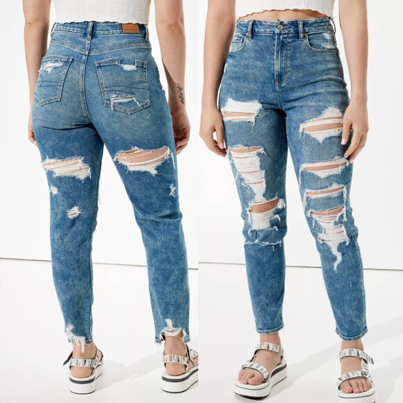 American Eagle Outfitters Denim - AMERICAN EAGLE AE Stretch Ripped Mom Jean Acid Wash High Waisted Cropped 0 LONG